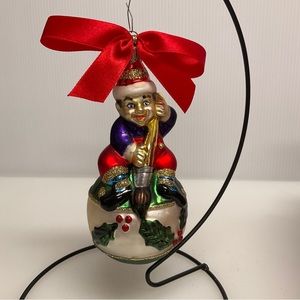 vtg LENOX Yuletide Treasures Blown Glass Elf with Brush Ornament Artist Silver +
